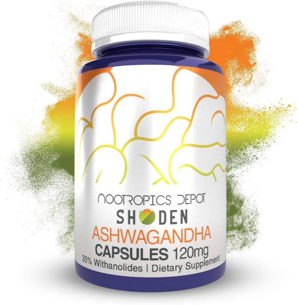 High Potency Shoden Ashwagandha Capsules | 120mg | 90 Count | 35% Withanolides by Nootropics Depot