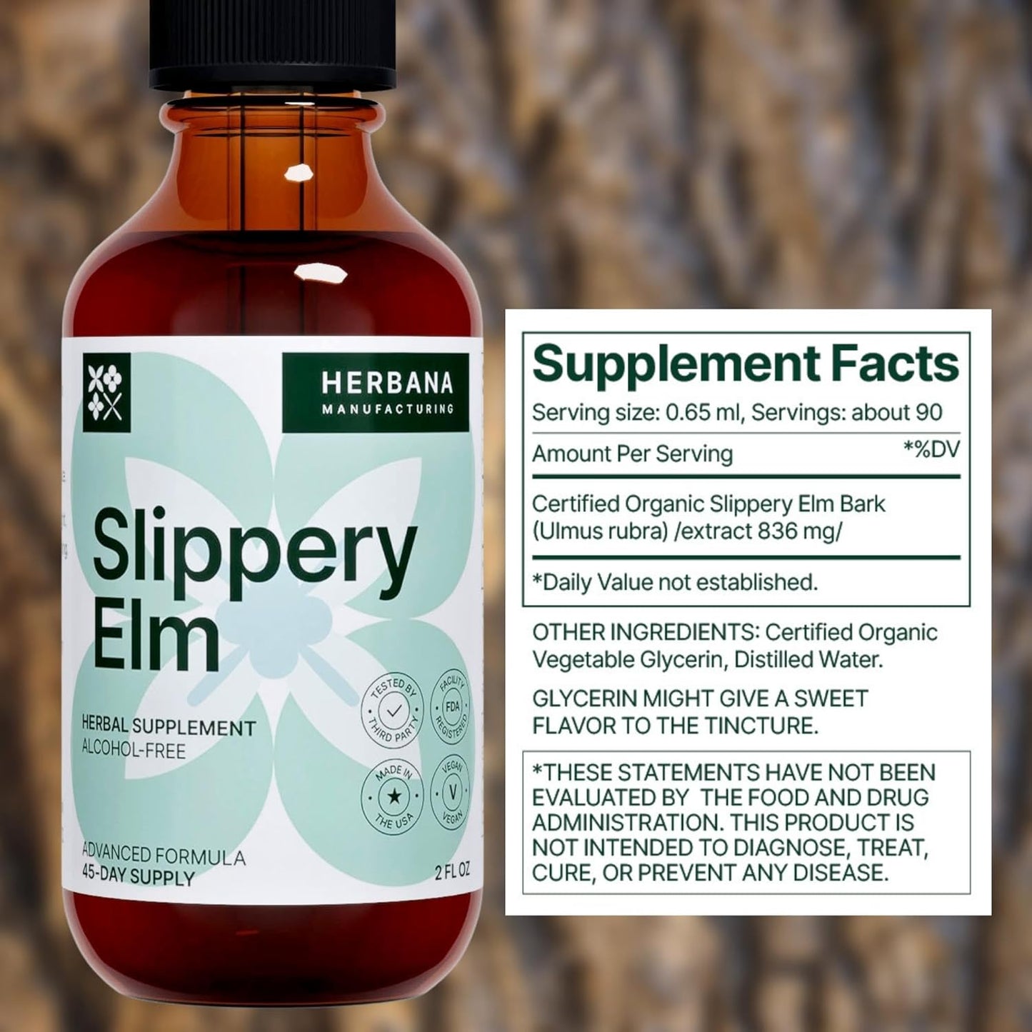 High Potency Slippery Elm Bark Liquid Extract for Gut, Respiratory & Immune Support - Natural Herbal Drops - 2 fl oz - Ulmus Rubra Tincture - 45-Day Supply for Men & Women