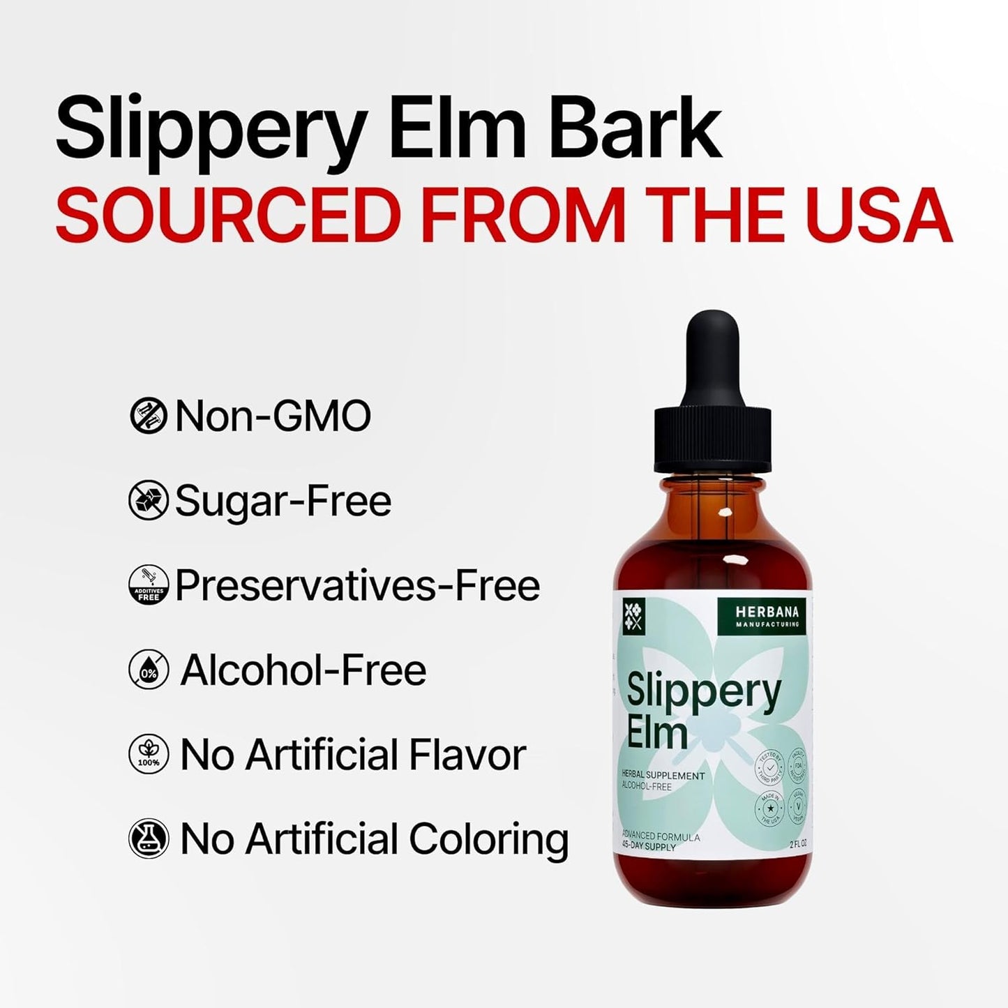 High Potency Slippery Elm Bark Liquid Extract for Gut, Respiratory & Immune Support - Natural Herbal Drops - 2 fl oz - Ulmus Rubra Tincture - 45-Day Supply for Men & Women