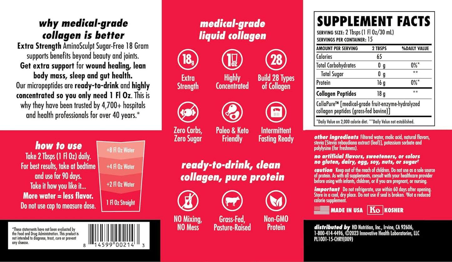 High Potency Sugar-Free Collagen Supplement for Hair, Skin, Nails & Joints - Grass-Fed, Non-GMO, Tart Cherry Liquid Collagen - 15 Fl Oz - BoostGo Australia