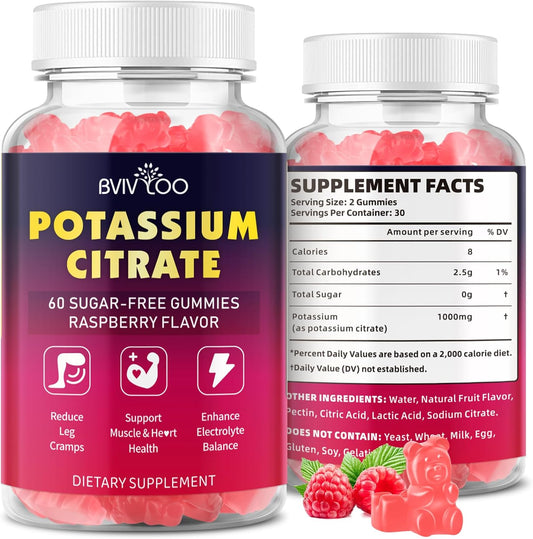 High Potency Sugar-Free Potassium Citrate Gummies for Adults - 1000mg, 120 Count - Supports Leg Cramps & Electrolyte Balance