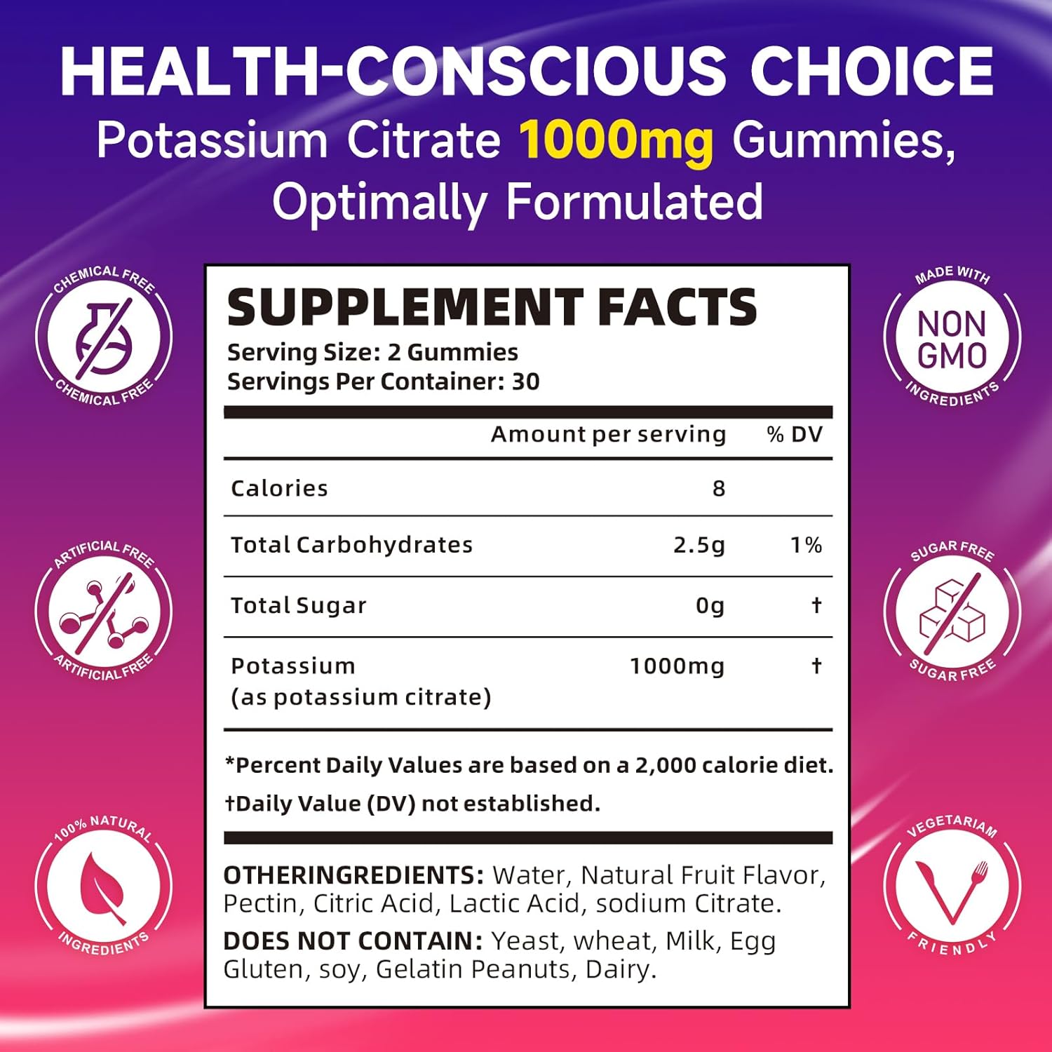 High Potency Sugar-Free Potassium Citrate Gummies for Adults - 1000mg, 120 Count - Supports Leg Cramps & Electrolyte Balance