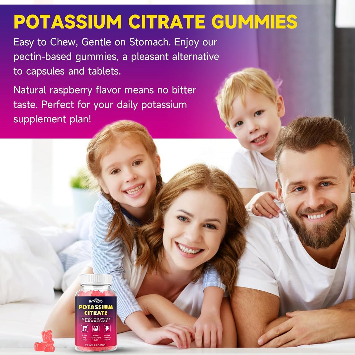High Potency Sugar-Free Potassium Citrate Gummies for Adults - 1000mg, 120 Count - Supports Leg Cramps & Electrolyte Balance