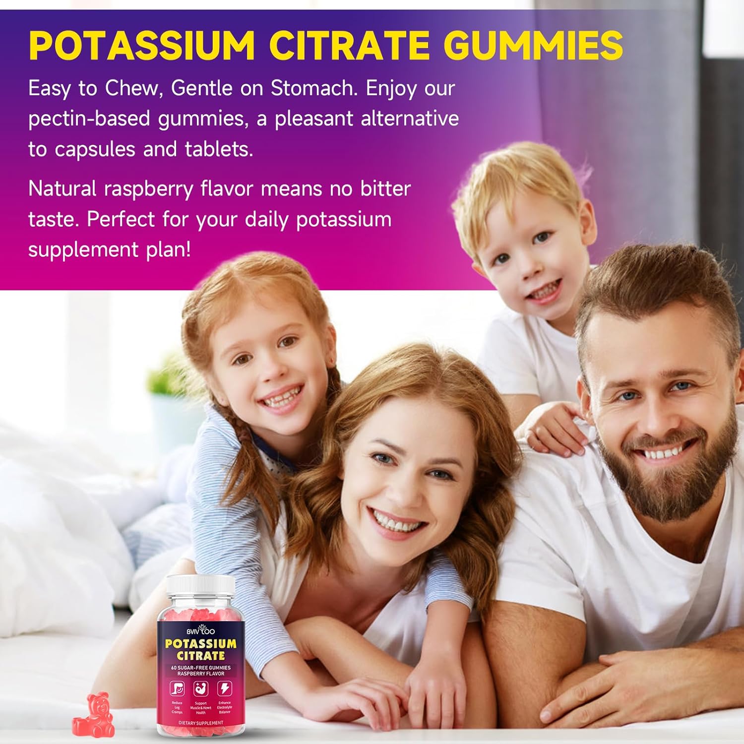 High Potency Sugar-Free Potassium Citrate Gummies for Adults - 1000mg, 120 Count - Supports Leg Cramps & Electrolyte Balance