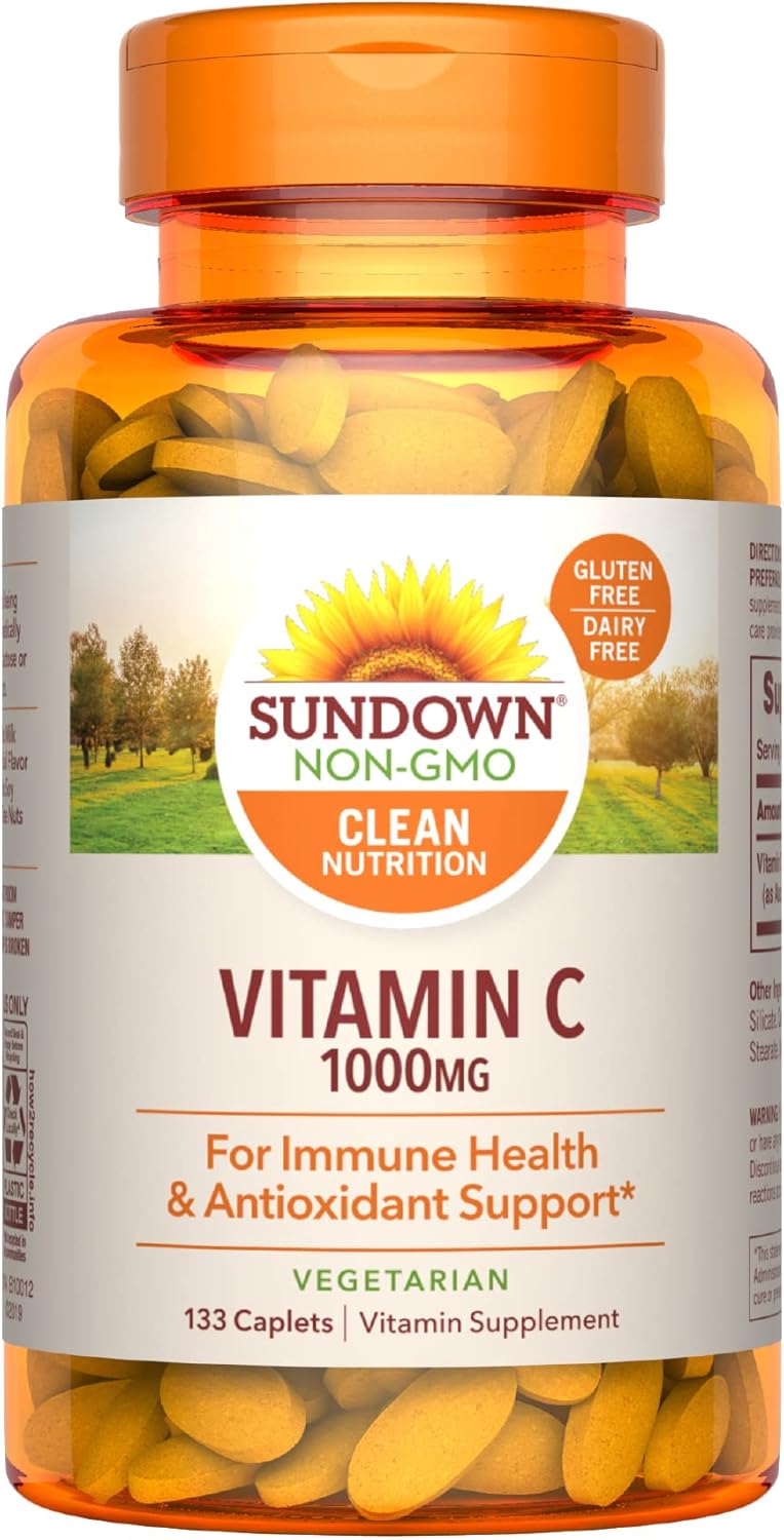 High Potency Sundown Vitamin C 1000mg Caplets for Immune Health and Antioxidant Support, 133 Count
