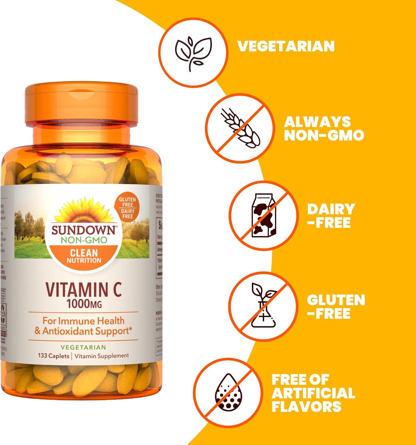 High Potency Sundown Vitamin C 1000mg Caplets for Immune Health and Antioxidant Support, 133 Count