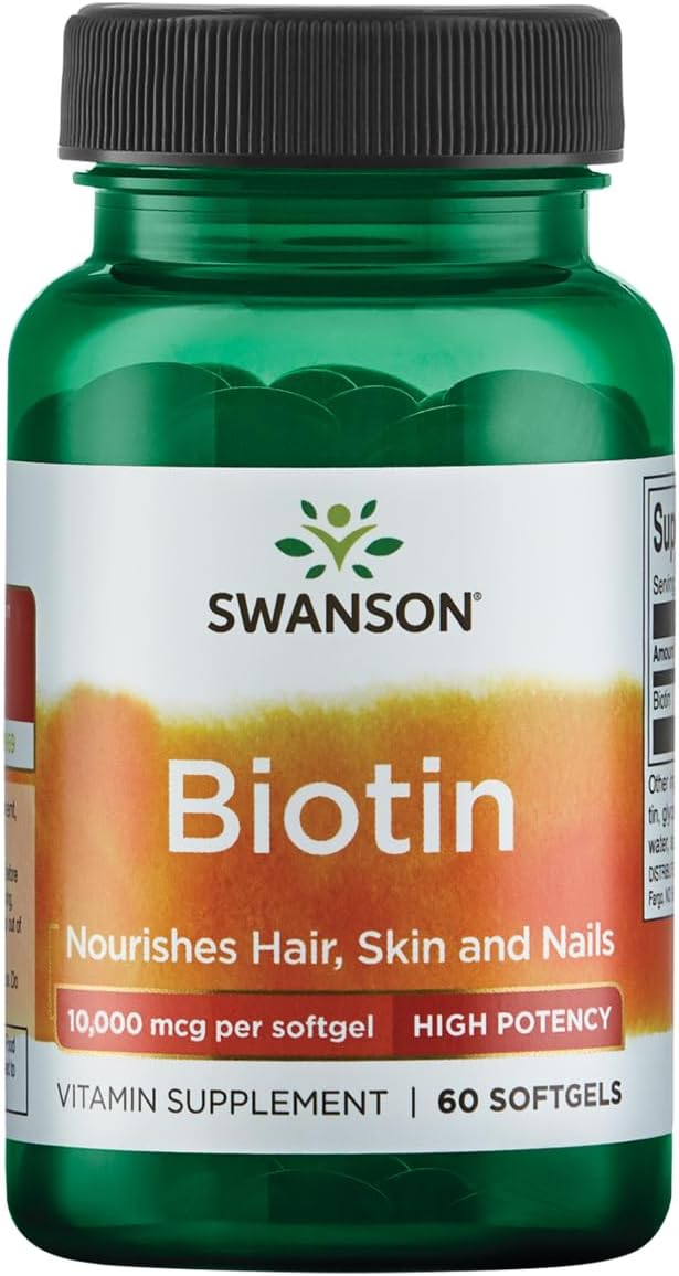 High Potency Swanson Biotin Supplement 10000 mcg - 60 Softgels for Hair, Skin, and Nails Support
