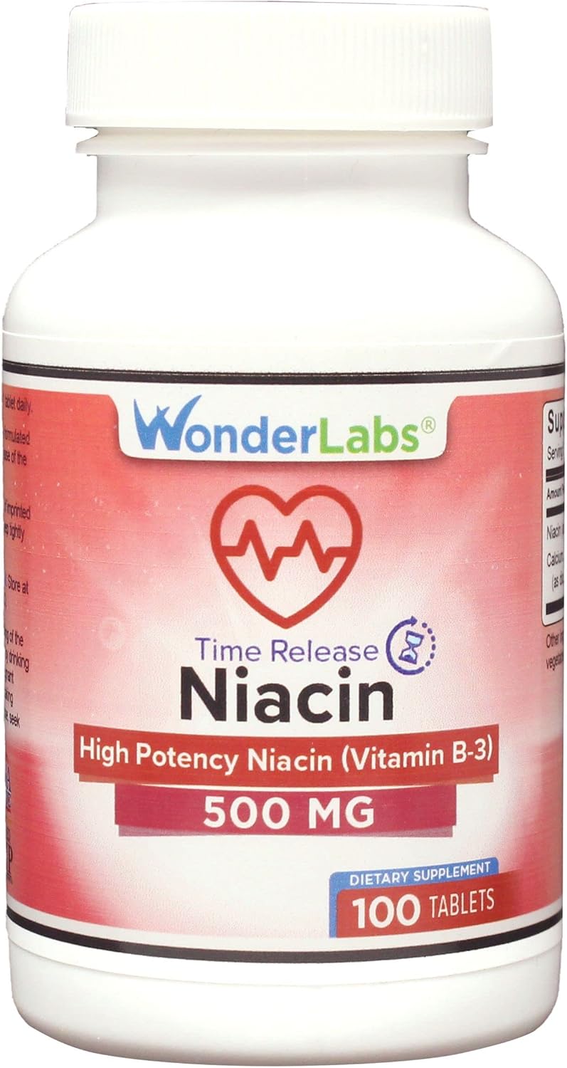 High Potency Time Release Niacin (Vitamin B3) 500mg - 100 Tablets by Wonder Laboratories | Non-GMO & Gluten Free