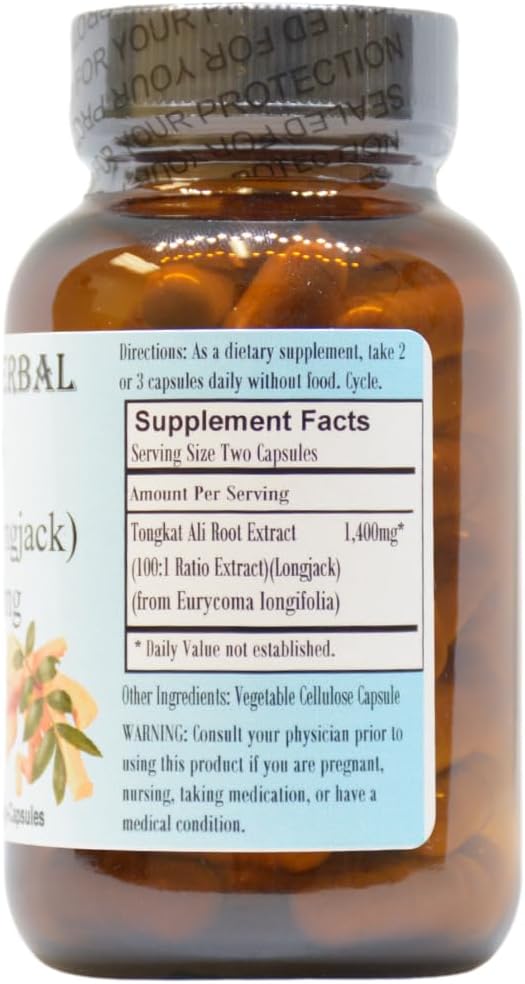 High Potency Tongkat Ali 100:1 Extract Powder Capsules for Endurance - 60 Veggie Capsules, Non-GMO & Gluten-Free