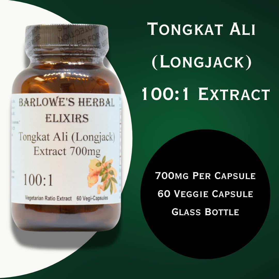 High Potency Tongkat Ali 100:1 Extract Powder Capsules for Endurance - 60 Veggie Capsules, Non-GMO & Gluten-Free