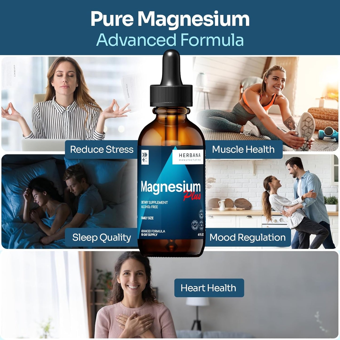 High Potency Triple Complex Magnesium Liquid Drops with Vitamins - 4 oz Family Size - 90-Day Supply - Advanced Absorption Formula