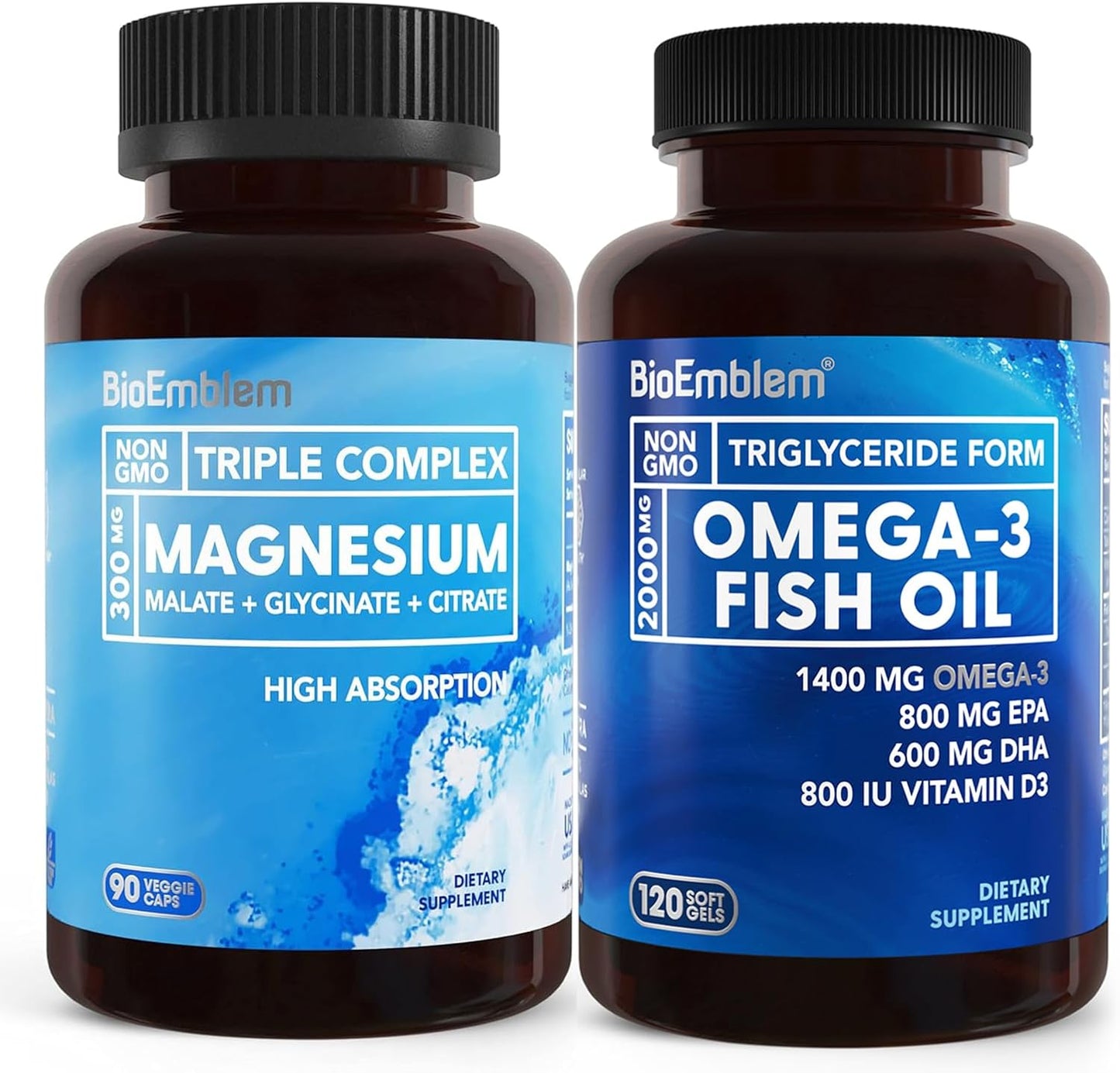High Potency Triple Magnesium Complex & Omega-3 Fish Oil 2000mg by BioEmblem