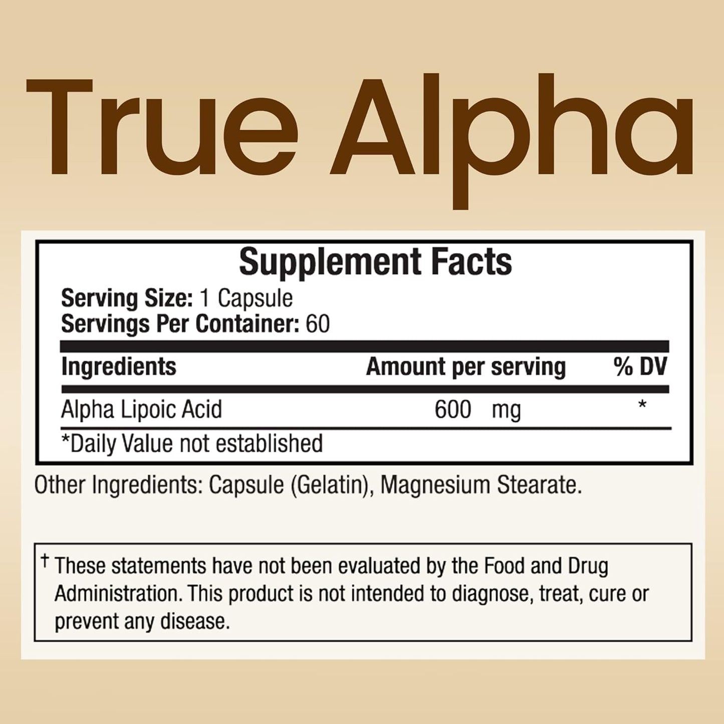 High Potency TRUEMED Alpha Lipoic Acid 600mg - Antioxidant Supplement for Energy, Cellular Health, Immune Support, Skin, Aging, Metabolism - 60 Capsules