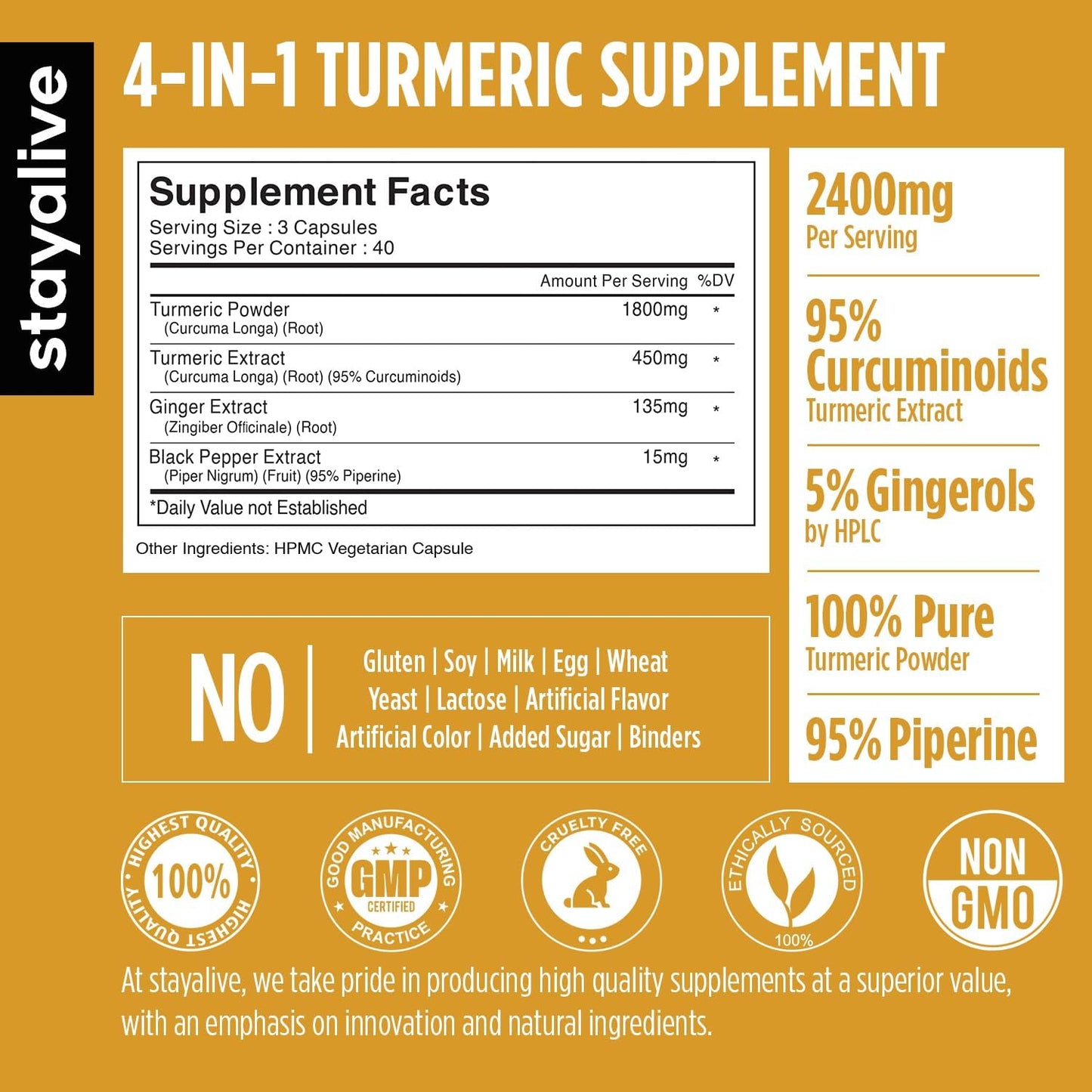 High Potency Turmeric Capsules with Ginger & Black Pepper - 2400mg, 95% Curcuminoids, 120 Capsules for Immunity, Skin & Joint Health - BoostGo Australia