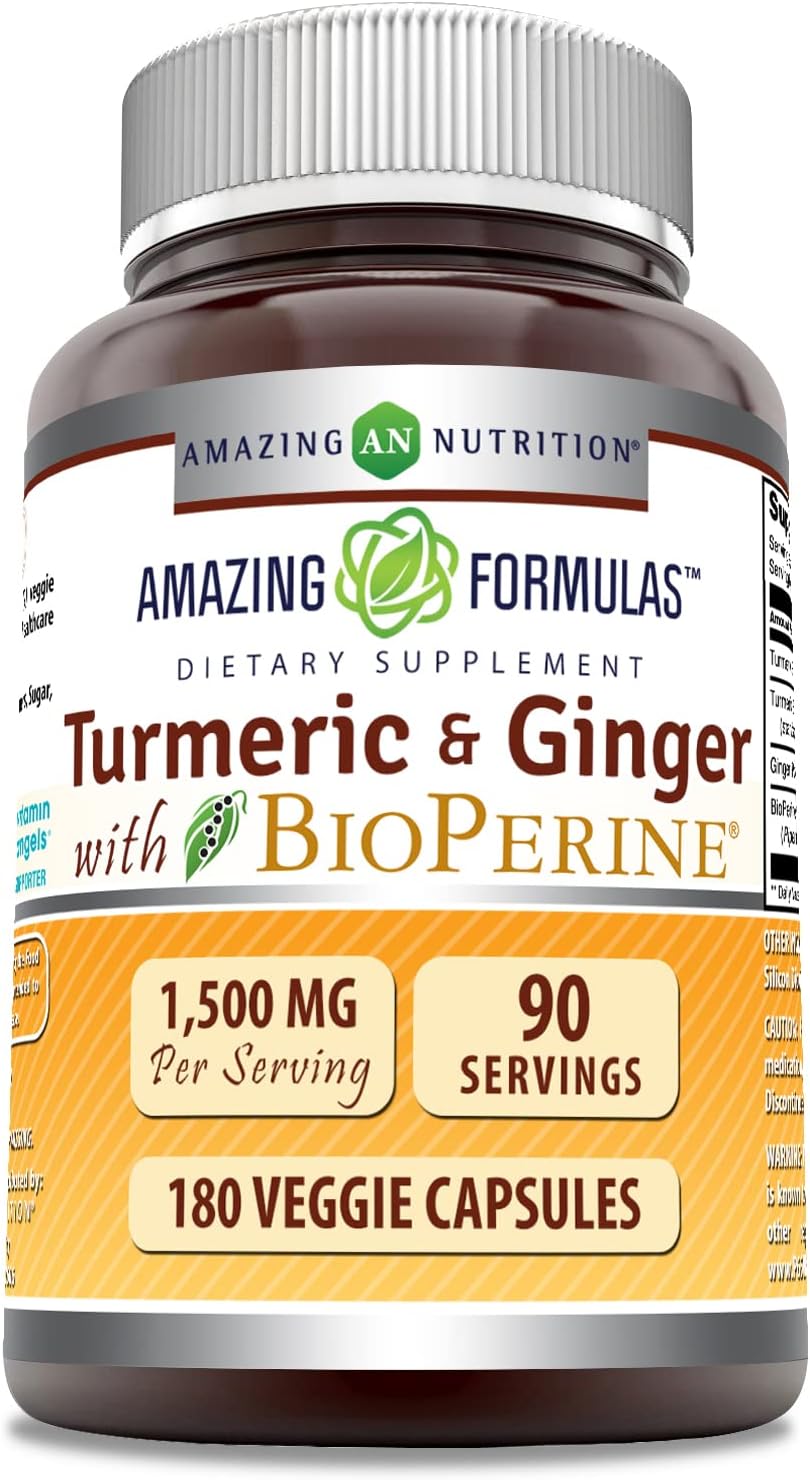 High Potency Turmeric Curcumin & Ginger Supplement with BioPerine | 1500 mg Per Serving | 180 Veggie Capsules | Non-GMO & Gluten Free | Made in USA | Vegetarian Friendly - BoostGo Australia