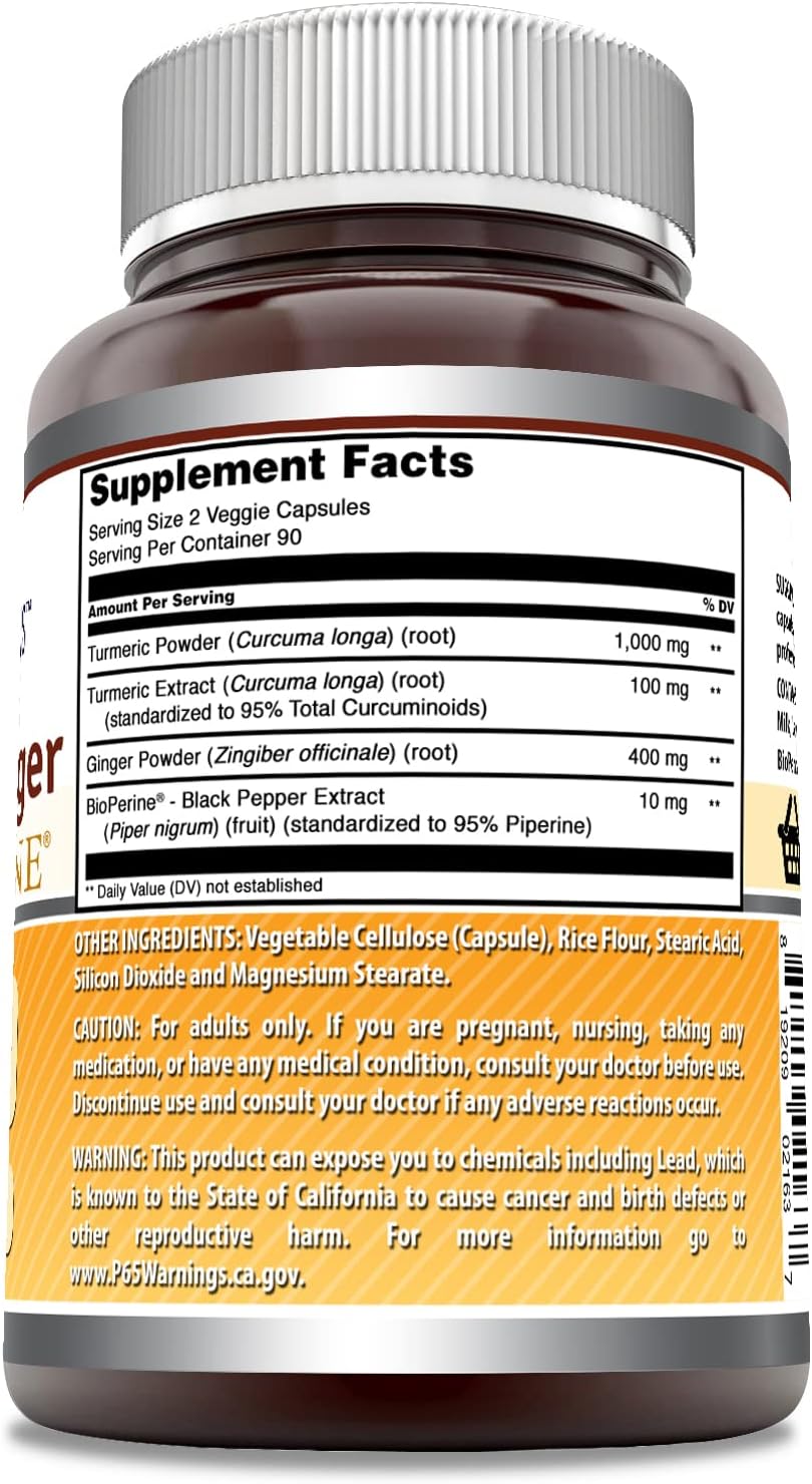 High Potency Turmeric Curcumin & Ginger Supplement with BioPerine | 1500 mg Per Serving | 180 Veggie Capsules | Non-GMO & Gluten Free | Made in USA | Vegetarian Friendly - BoostGo Australia