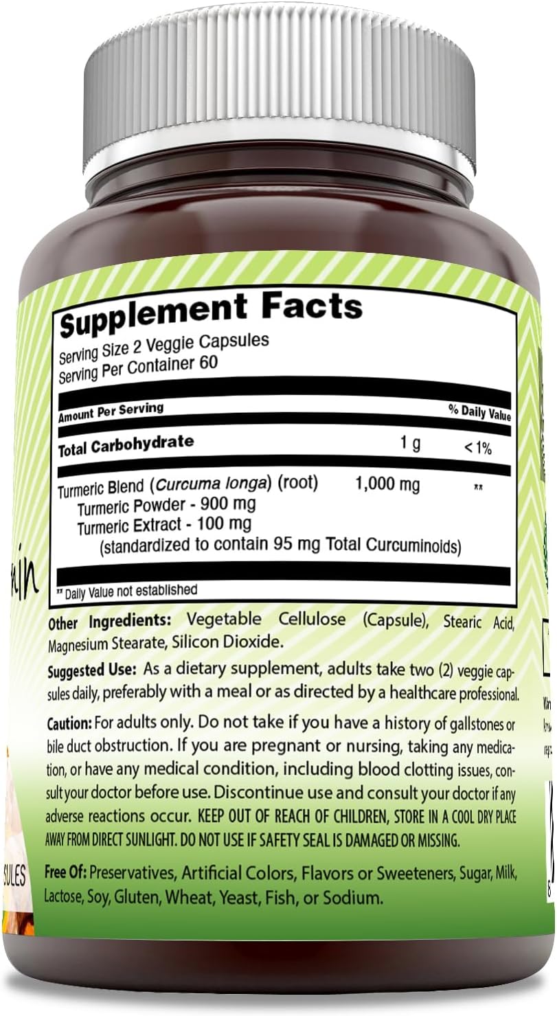 High Potency Turmeric Curcumin Supplement | 1000 Mg Per Serving | 120 Veggie Capsules | Non-GMO & Gluten Free | Made in USA