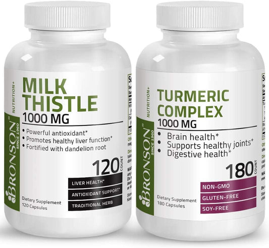High Potency Turmeric Curcumin with BioPerine for Joint Support + Milk Thistle, Silymarin, Marianum & Dandelion Root - 1000mg