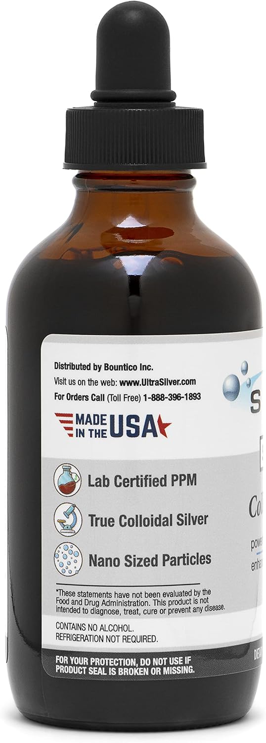 High Potency Ultra Silver® Colloidal Silver - 10,000 PPM, 4 Oz Bottle - Pure Mineral Supplement with Dropper