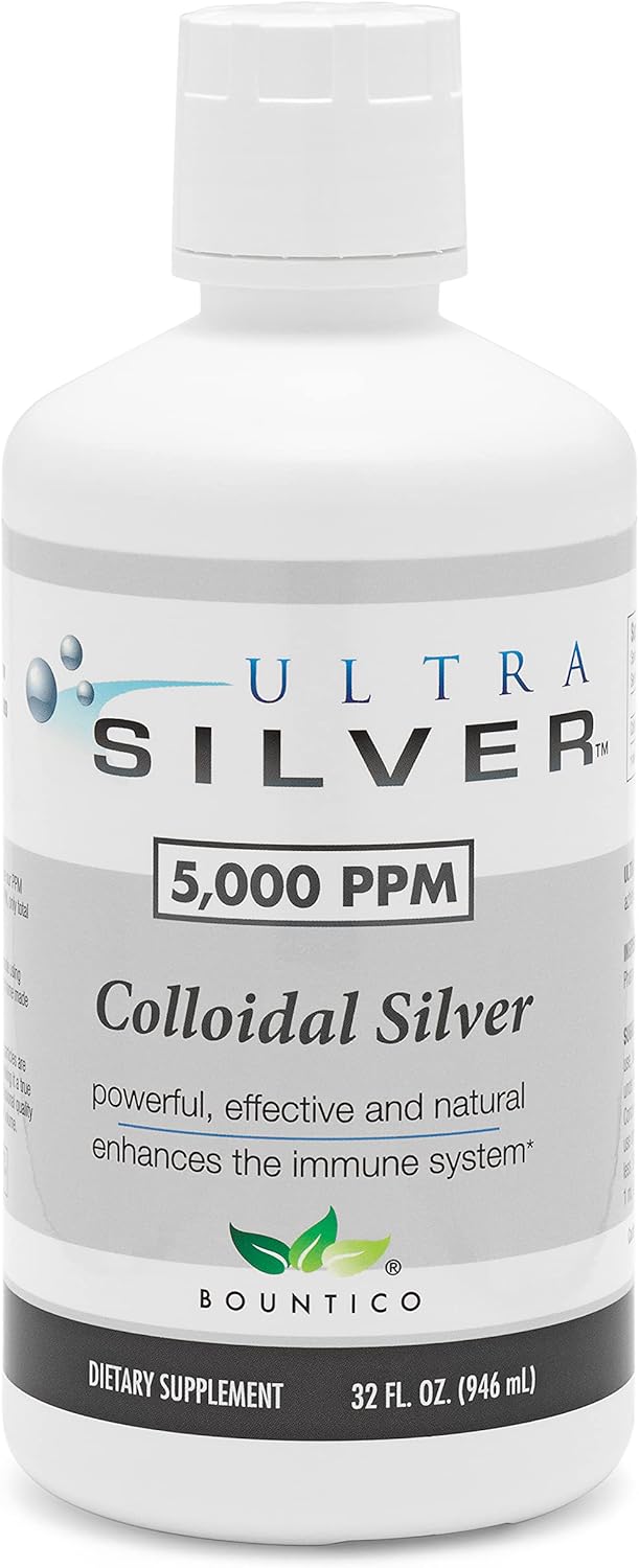 High Potency Ultra Silver® Colloidal Silver 5,000 PPM Mineral Supplement - 32 Oz Bottle with Bonus 4 oz Dropper Bottle