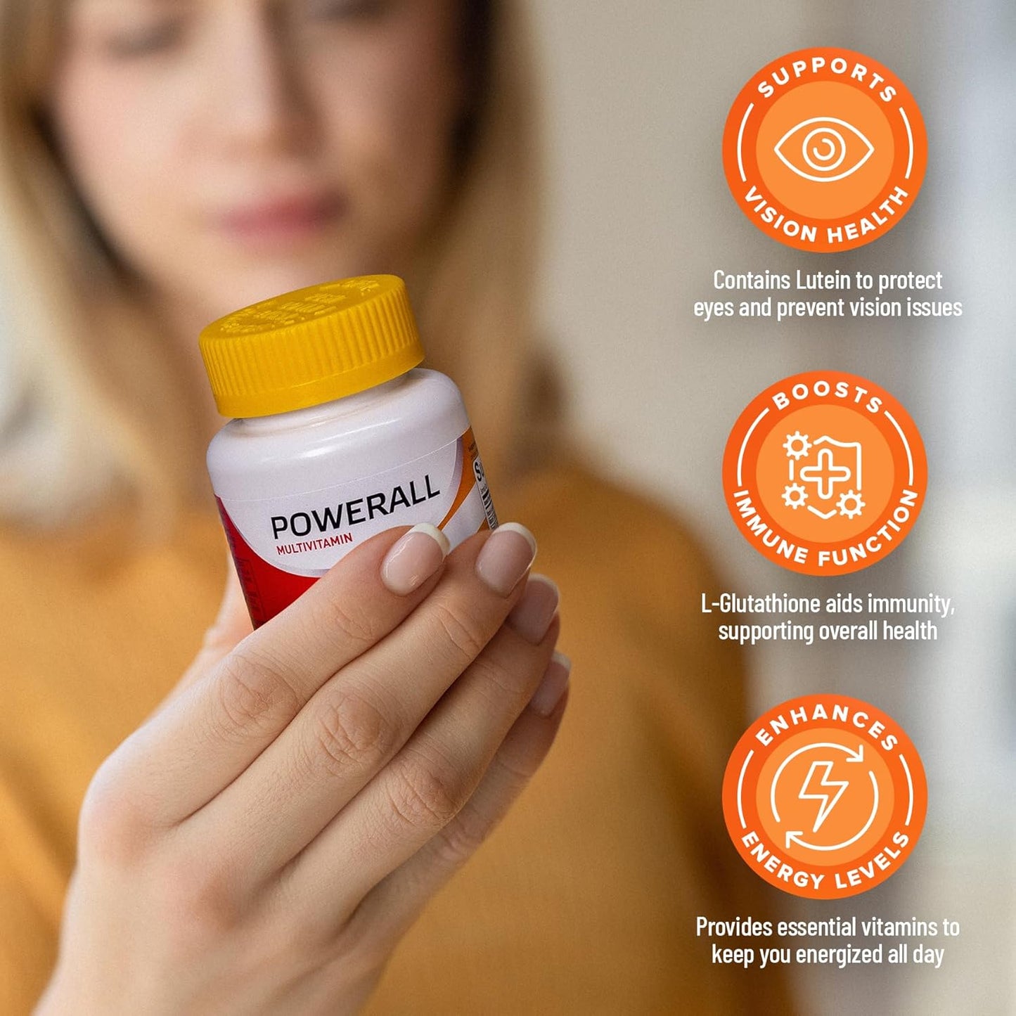 High Potency U.S. Health Club PowerAll Multivitamin for Adults - Immune, Eye & Circulatory Support - Lutein, L-Glutathione, Vitamin K - Non-GMO - 30 Count