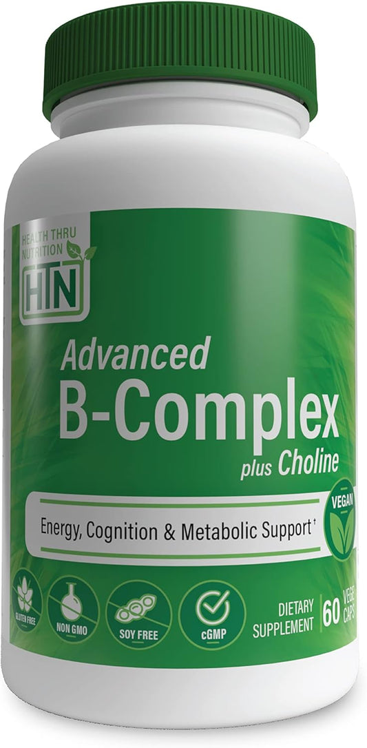 High Potency Vegan B-Complex Complete with Choline for Energy, Cognition, and Metabolic Support - Non-GMO - Pack of 60