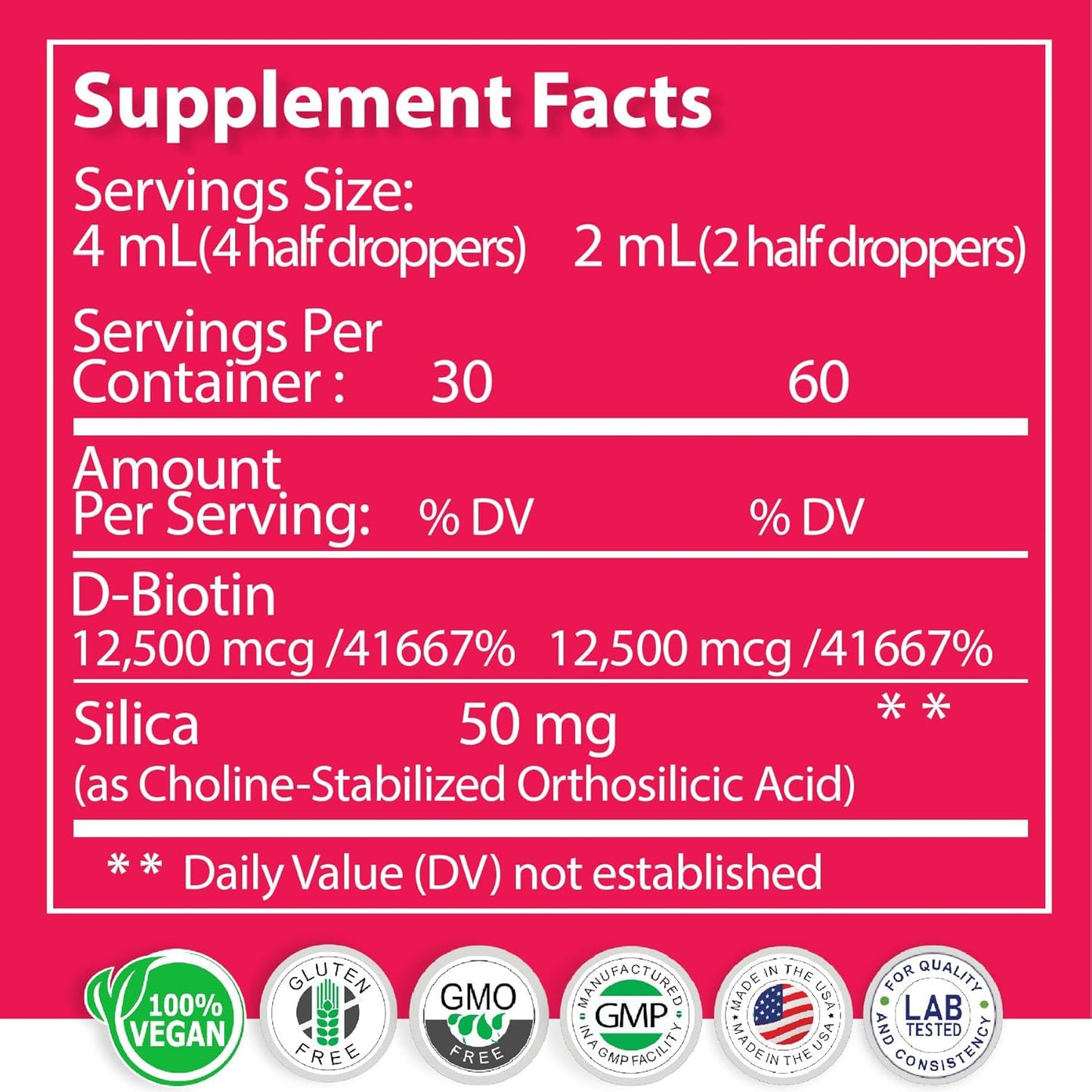 High-Potency Vegan Liquid Biotin with Silica for Hair, Skin, and Nails - 12,500mcg - Energy Boost - Men and Women - Cherry Flavor - 4oz