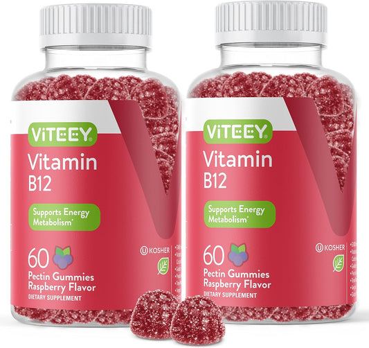 High-Potency Vegan Vitamin B12 Gummies for Energy & Immune Support - 1000mcg Raspberry Flavored Chewables for Adults & Teens - Gelatin & Gluten Free