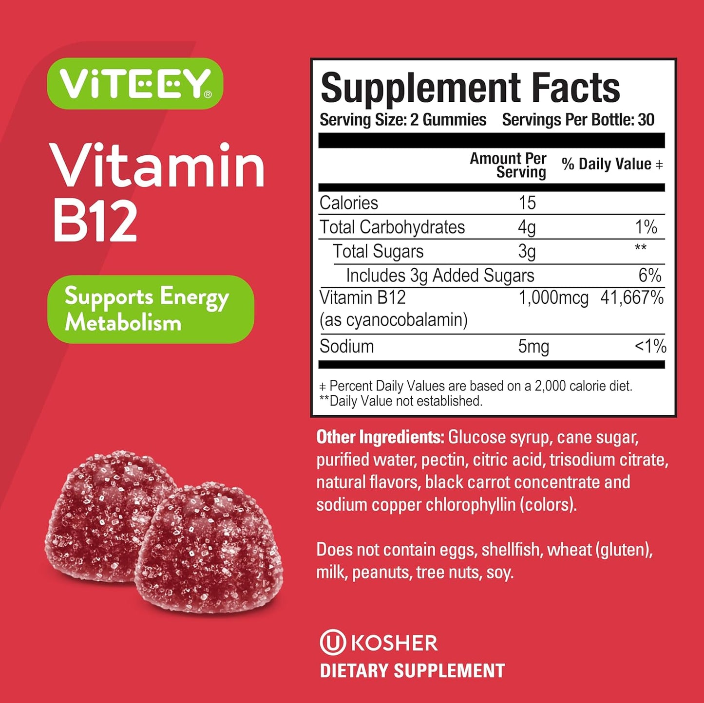 High-Potency Vegan Vitamin B12 Gummies for Energy & Immune Support - 1000mcg Raspberry Flavored Chewables for Adults & Teens - Gelatin & Gluten Free