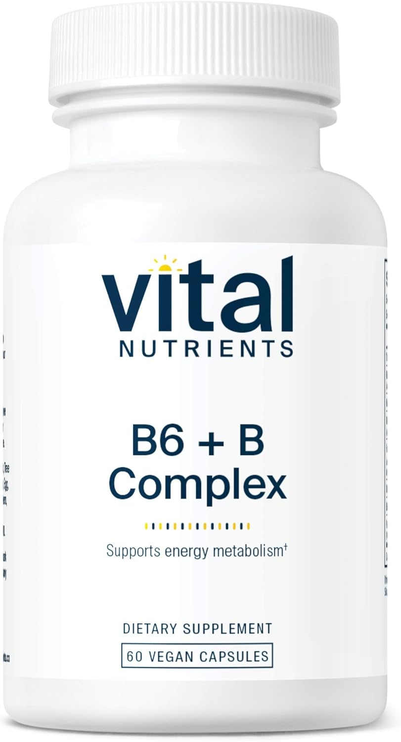 High-Potency Vegan Vitamin B6 + B Complex Capsules for Energy, Metabolism, Heart Health - Gluten, Dairy, Soy Free - 60 Count