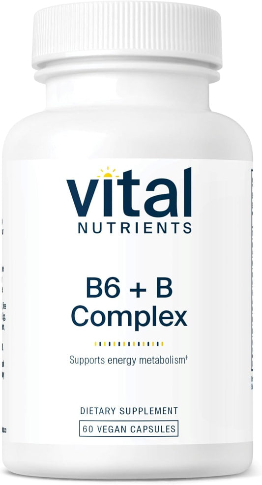 High-Potency Vegan Vitamin B6 + B Complex Capsules for Energy, Metabolism, Heart Health - Gluten, Dairy, Soy Free - 60 Count