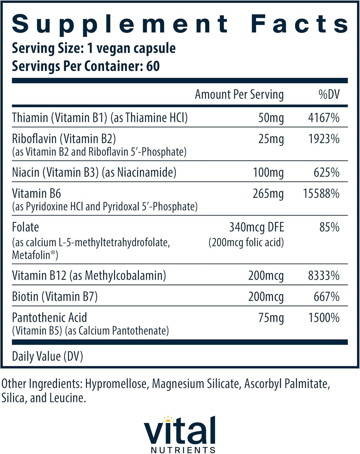 High-Potency Vegan Vitamin B6 + B Complex Capsules for Energy, Metabolism, Heart Health - Gluten, Dairy, Soy Free - 60 Count