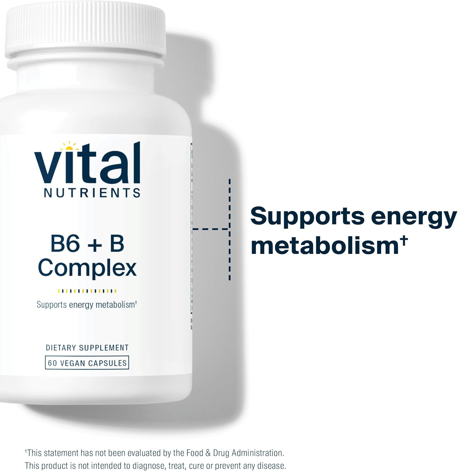 High-Potency Vegan Vitamin B6 + B Complex Capsules for Energy, Metabolism, Heart Health - Gluten, Dairy, Soy Free - 60 Count