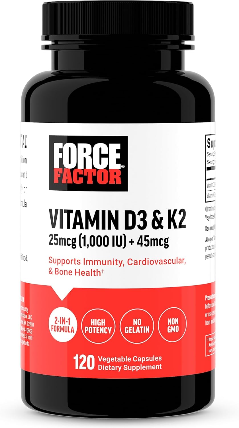 High-Potency Vegan Vitamin D3 K2 Capsules for Immunity, Heart & Bone Health - Non-GMO, 120 Count