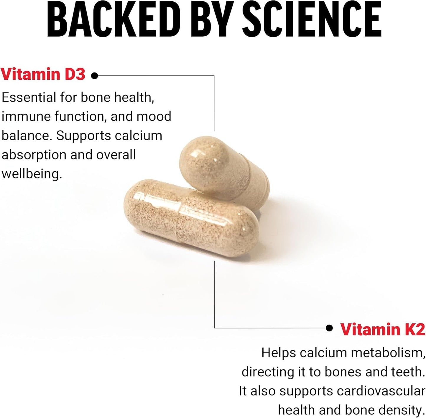 High-Potency Vegan Vitamin D3 K2 Capsules for Immunity, Heart & Bone Health - Non-GMO, 120 Count