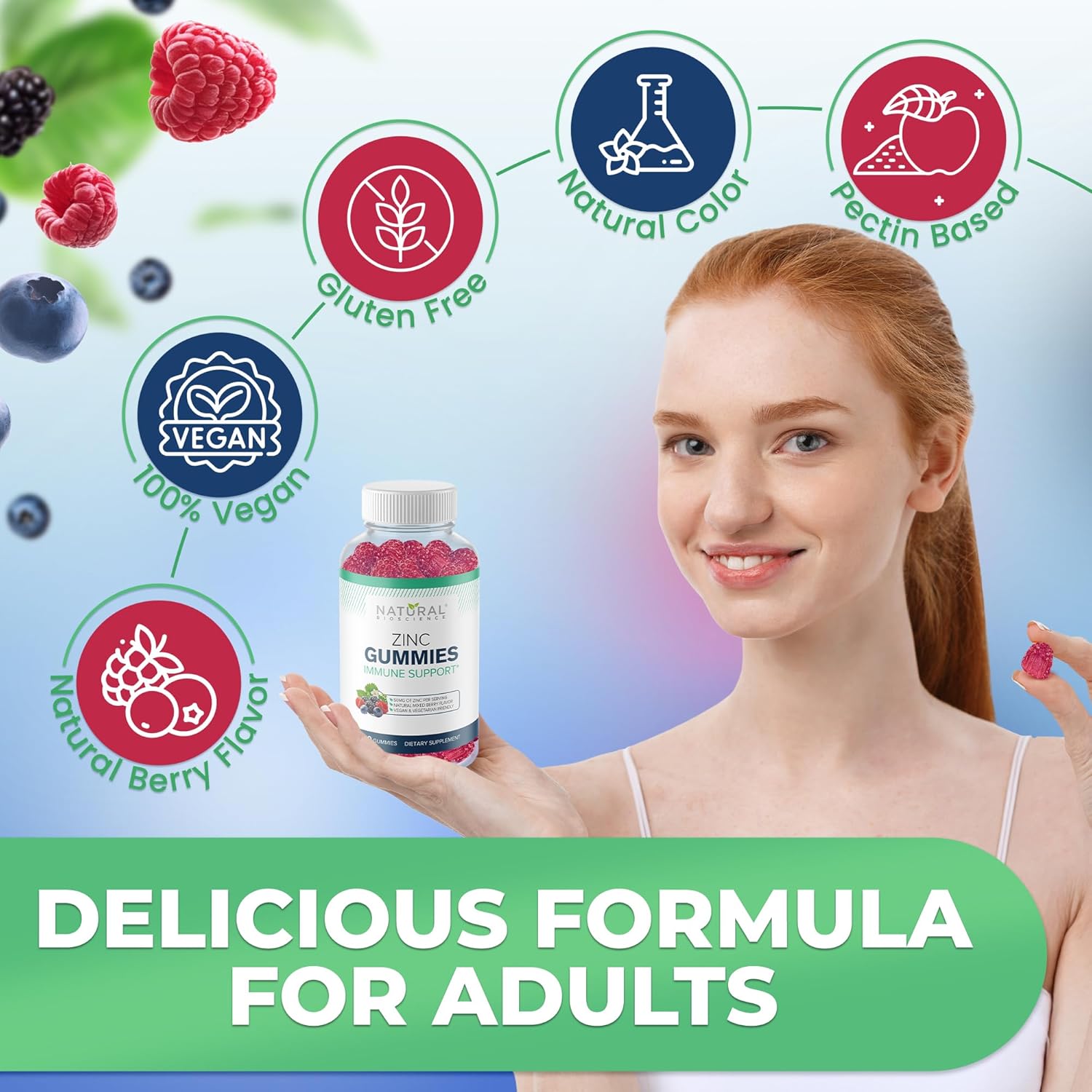 High Potency Vegan Zinc Gummies - 50mg Chewable Citrate Supplement for Immune Defense & Skin Health - Non-GMO, Gluten-Free - 180 Count