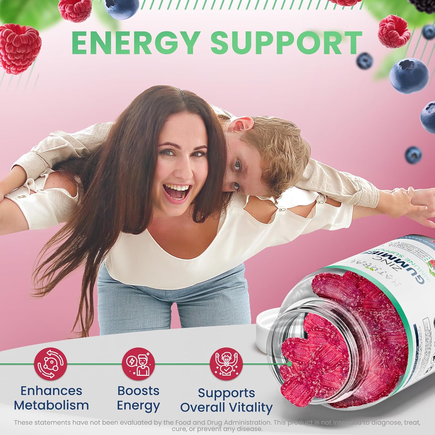 High Potency Vegan Zinc Gummies - 50mg Chewable Citrate Supplement for Immune Defense & Skin Health - Non-GMO, Gluten-Free - 180 Count