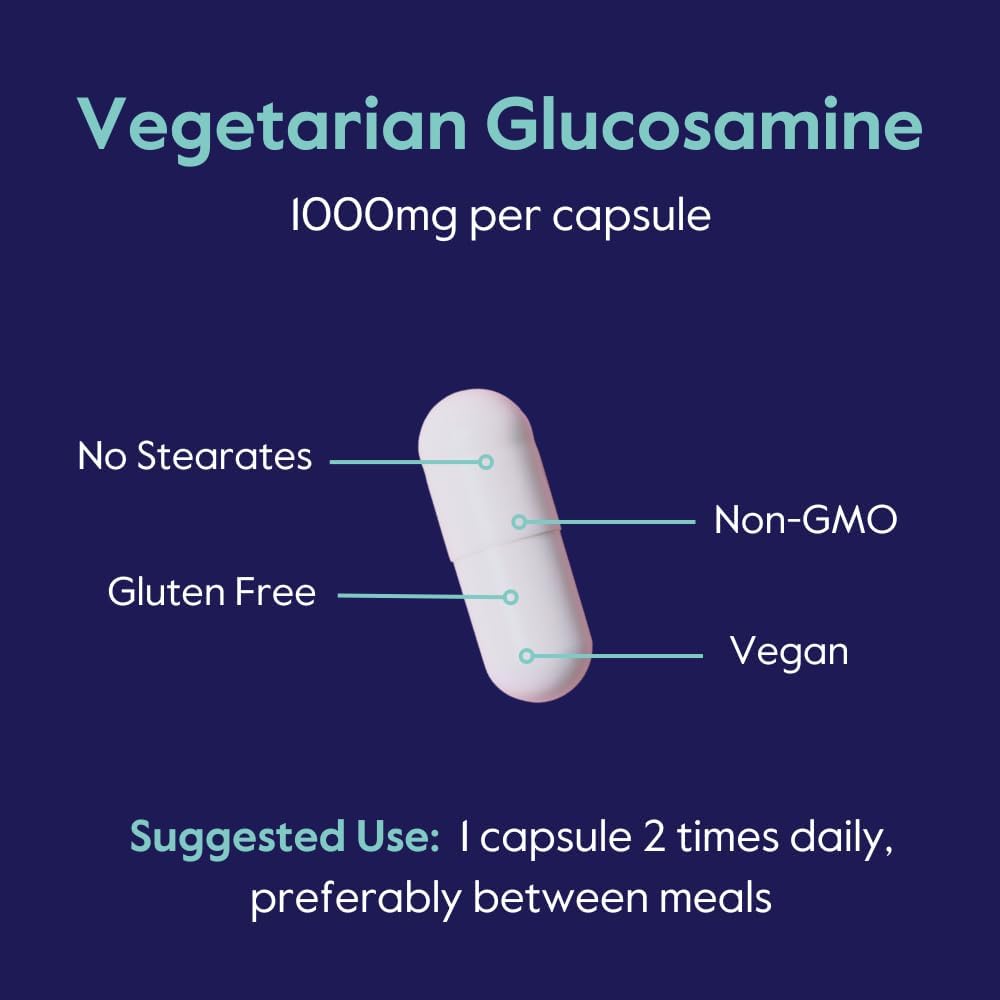 High Potency Vegetarian Glucosamine 1000mg - 120 Capsules, No Stearates or Fillers - BESTVITE Quality
