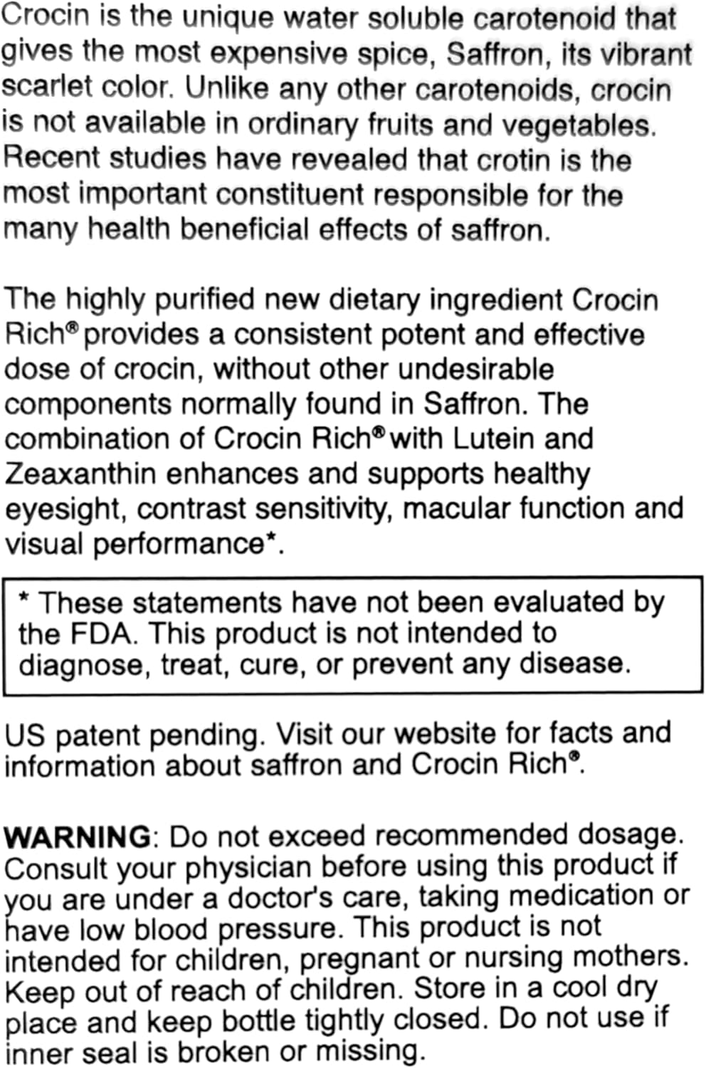 High-Potency Vision & Eye Health Supplement with Crocin, Lutein, and Zeaxanthin for Macular Support, Visual Acuity, Eye Pressure, Dry Eyes, Strain Relief, Night Vision, and UV Shield - 60 Tablets by Saffron Health Sciences