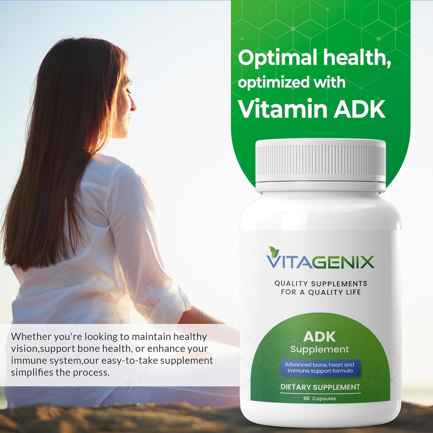 High Potency VITAGENIX ADK Supplement for Immune, Bone & Heart Health - 360 Capsules for Men & Women - Vitamin A, D3 & K2 Pack