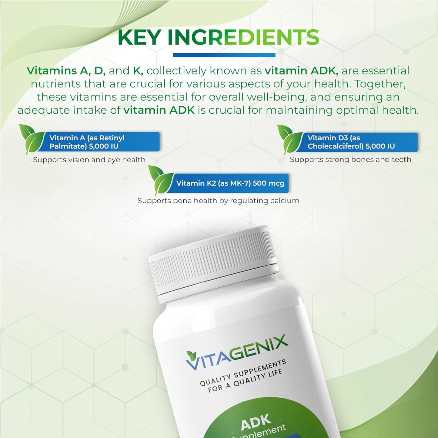 High Potency VITAGENIX ADK Supplement for Immune, Bone & Heart Health - 360 Capsules for Men & Women - Vitamin A, D3 & K2 Pack