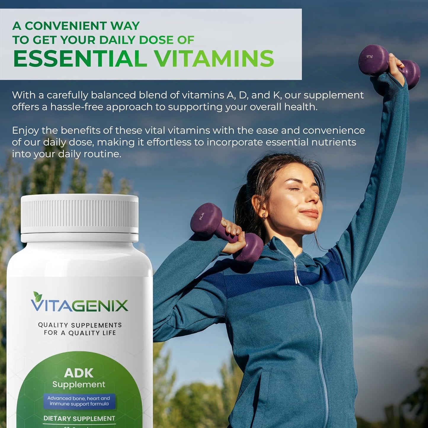 High Potency VITAGENIX ADK Supplement for Immune, Bone & Heart Health - 360 Capsules for Men & Women - Vitamin A, D3 & K2 Pack