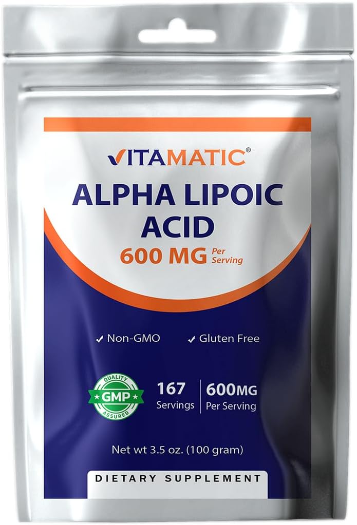 High Potency Vitamatic Alpha Lipoic Acid (ALA) - 600mg Per Serving - 167 Servings - Non-GMO & Gluten Free