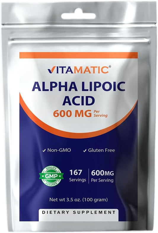 High Potency Vitamatic Alpha Lipoic Acid (ALA) - 600mg Per Serving - 167 Servings - Non-GMO & Gluten Free