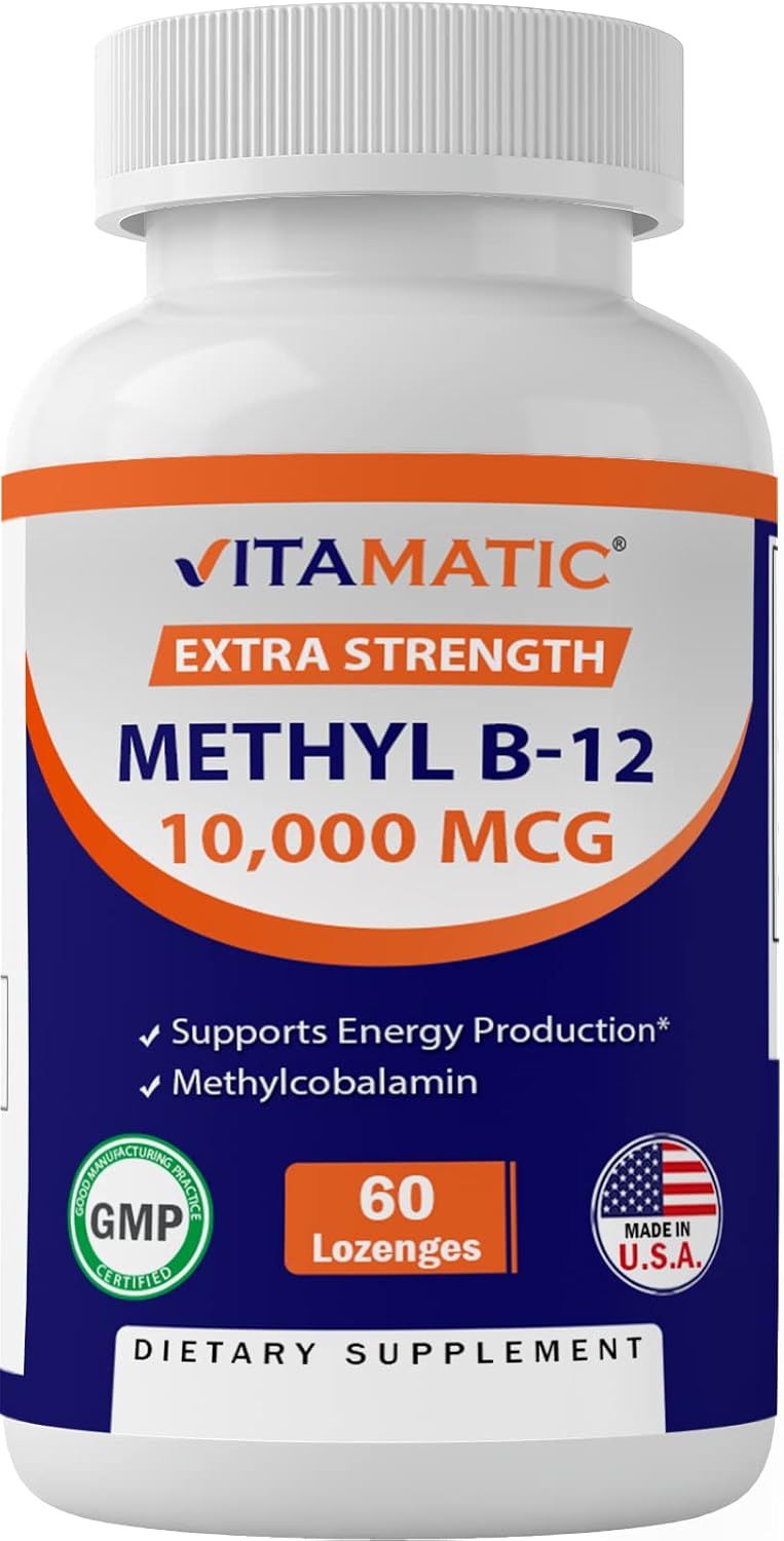 High Potency Vitamatic Methylcobalamin B12 Lozenges - 10,000 mcg, 60 Count - Ultimate Vitamin B12 Source