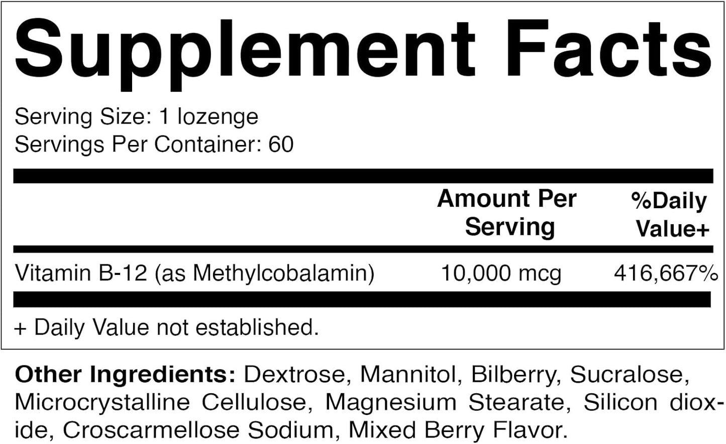 High Potency Vitamatic Methylcobalamin B12 Lozenges - 10,000 mcg, 60 Count - Ultimate Vitamin B12 Source