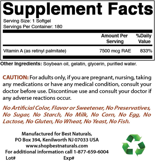 High-Potency Vitamin A 25000 IU and Vitamin C 1000 mg Dietary Supplement