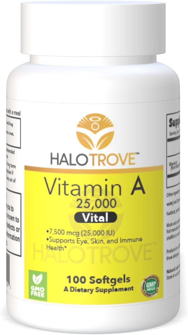 High Potency Vitamin A Softgels - 25000 IU, 100 Count by Halo Trove