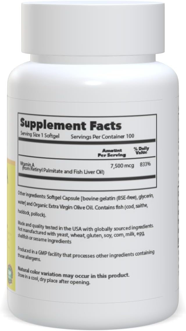 High Potency Vitamin A Softgels - 25000 IU, 100 Count by Halo Trove
