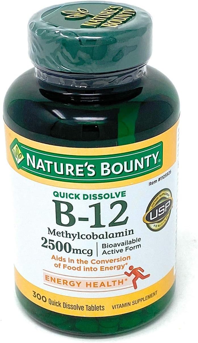 High Potency Vitamin B-12 2500 mcg Quick Dissolve Cherry Tablets (300 Count) - Fast Acting Energy Supplement by Nature's Bounty